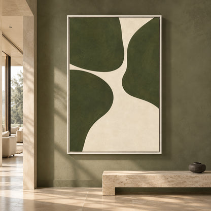 Olive Green Organic Abstract Canvas Art for Modern Interiors