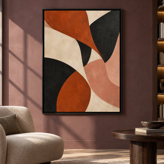 Terracotta Black Organic Abstract Canvas Art for Modern Homes