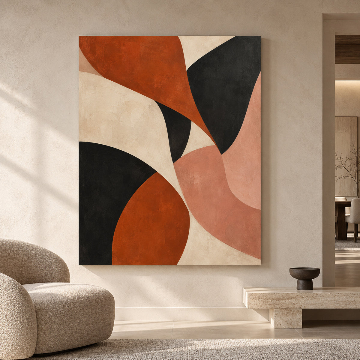 Terracotta Black Organic Abstract Canvas Art for Modern Homes