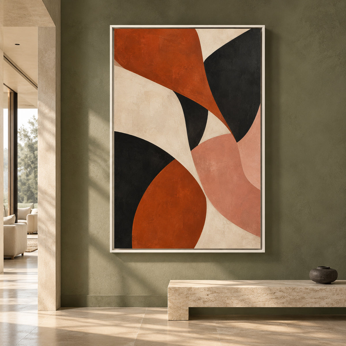 Terracotta Black Organic Abstract Canvas Art for Modern Homes