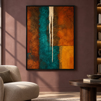 Teal and Burnt Orange Abstract Canvas Art with Geometric Forms