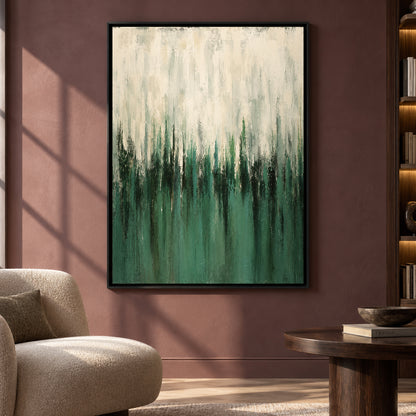 Emerald Green Abstract Canvas Art with Ivory Layers