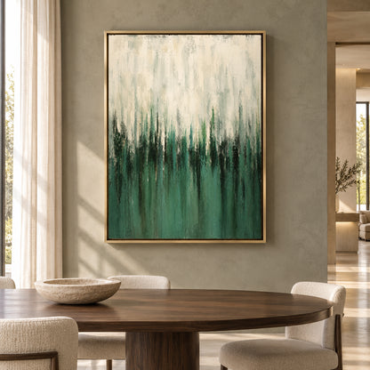 Emerald Green Abstract Canvas Art with Ivory Layers