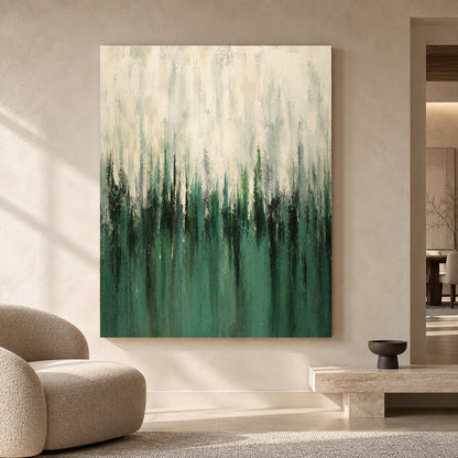 Emerald Green Abstract Canvas Art with Ivory Layers