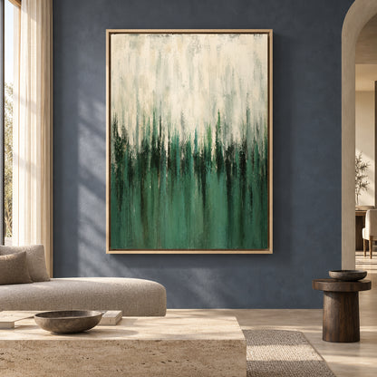 Emerald Green Abstract Canvas Art with Ivory Layers