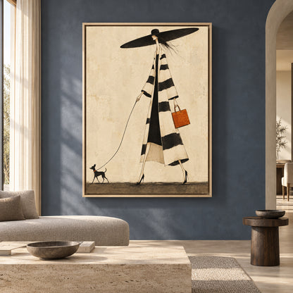 Chic Woman Walking Dog Fashion Canvas Art for Modern Homes