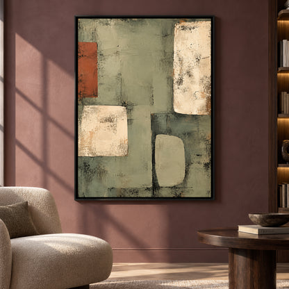 Sage Green Geometric Abstract Canvas Art for Modern Interiors