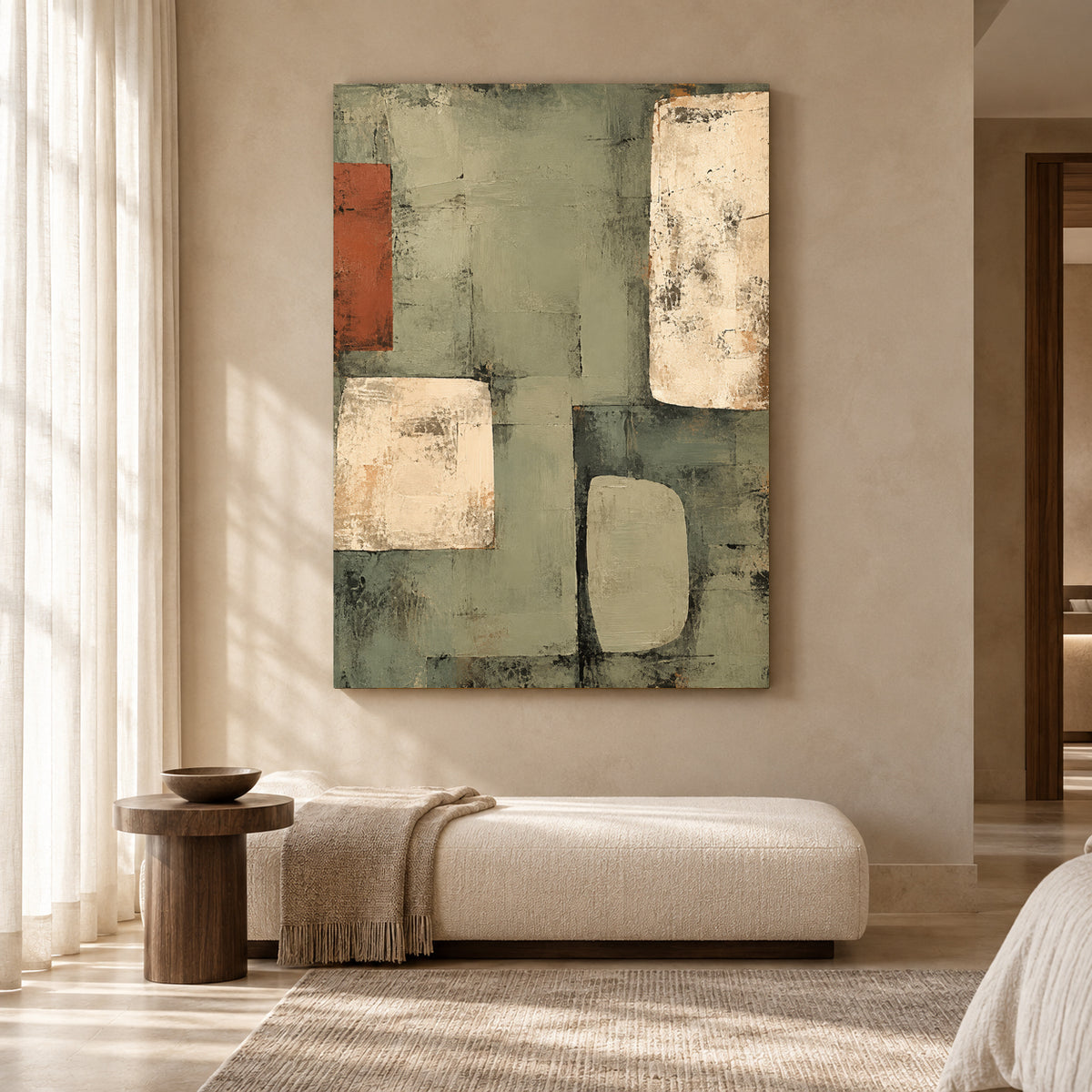 Sage Green Geometric Abstract Canvas Art for Modern Interiors