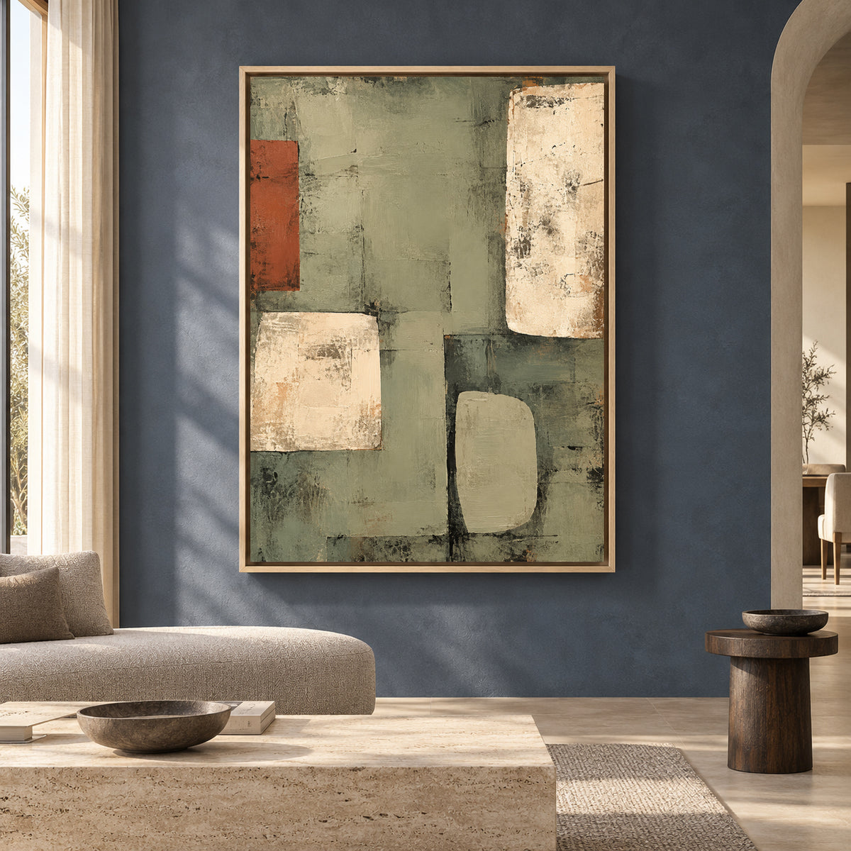 Sage Green Geometric Abstract Canvas Art for Modern Interiors