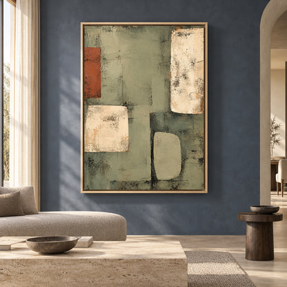 Sage Green Geometric Abstract Canvas Art for Modern Interiors