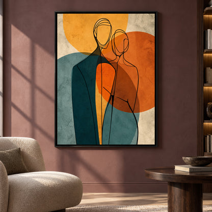 Modern Figurative Line Art Canvas with Teal and Burnt Orange