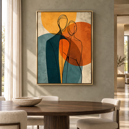 Modern Figurative Line Art Canvas with Teal and Burnt Orange