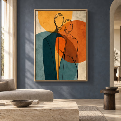Modern Figurative Line Art Canvas with Teal and Burnt Orange