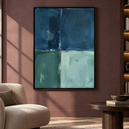 Blue Green Color Block Abstract Canvas Art for Modern Interiors