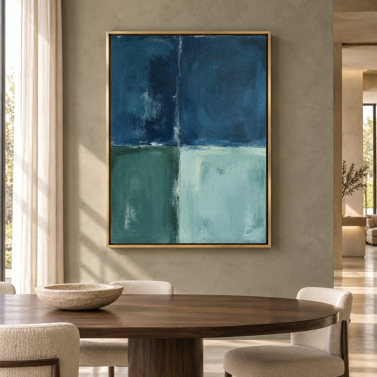 Blue Green Color Block Abstract Canvas Art for Modern Interiors