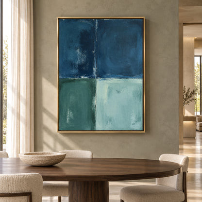 Blue Green Color Block Abstract Canvas Art for Modern Interiors