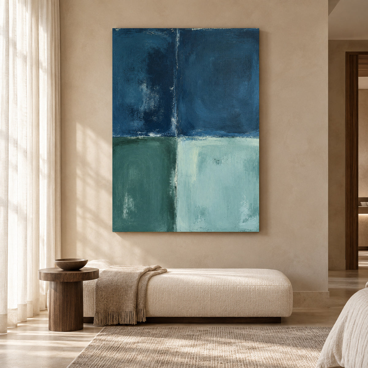 Blue Green Color Block Abstract Canvas Art for Modern Interiors