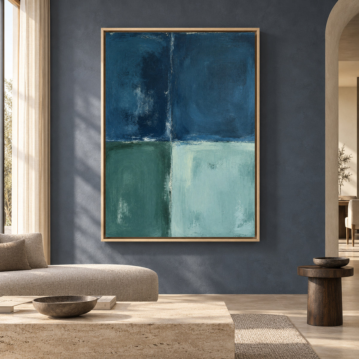 Blue Green Color Block Abstract Canvas Art for Modern Interiors