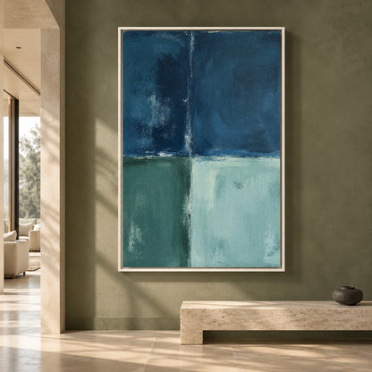 Blue Green Color Block Abstract Canvas Art for Modern Interiors