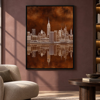 New York Skyline Canvas Art with Architectural Reflection