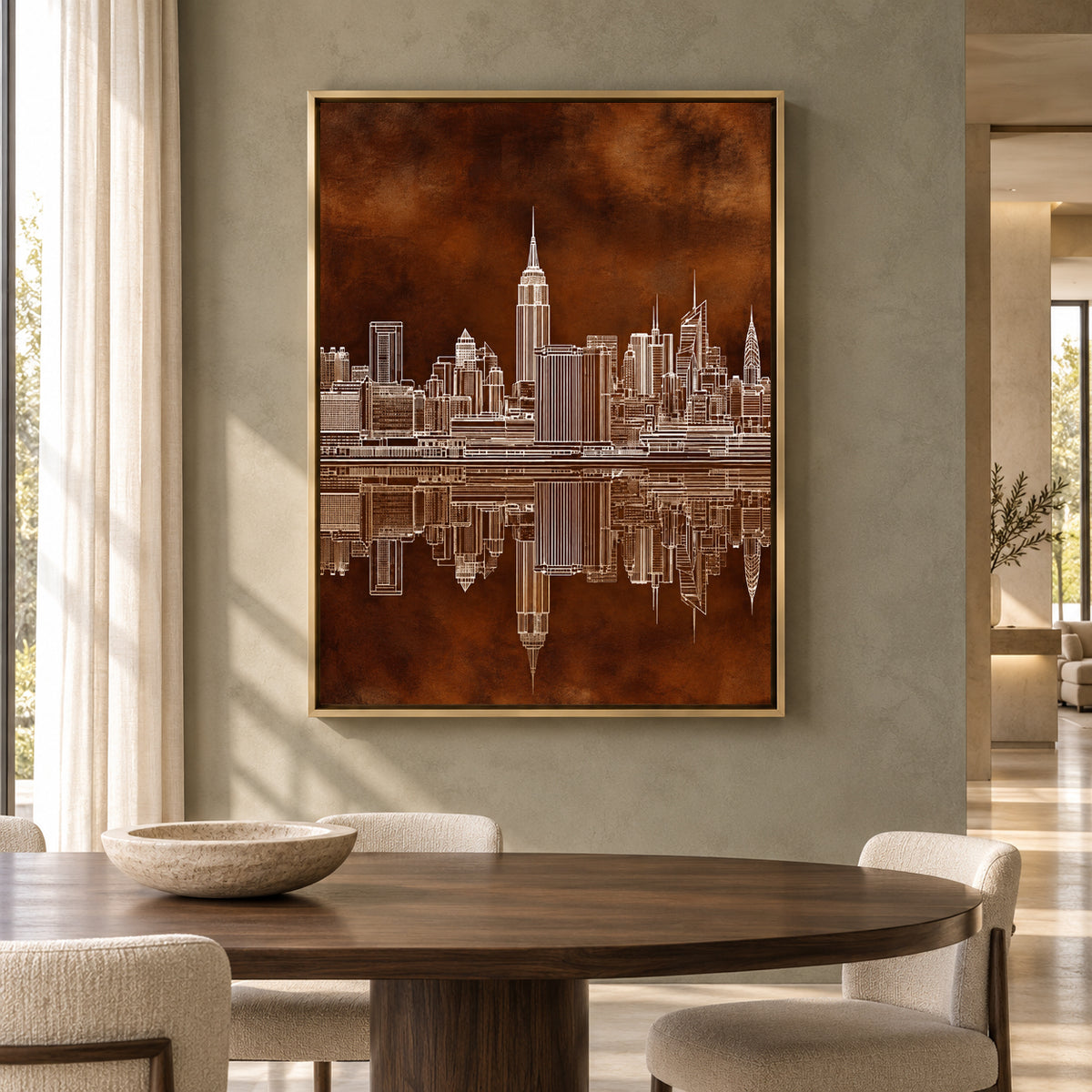 New York Skyline Canvas Art with Architectural Reflection