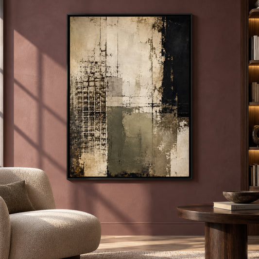 Black Beige and Olive Modern Textured Abstract Canvas Art