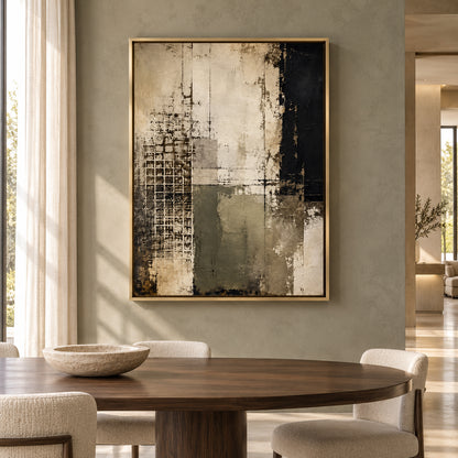 Black and Olive Abstract Canvas Art with Architectural Texture