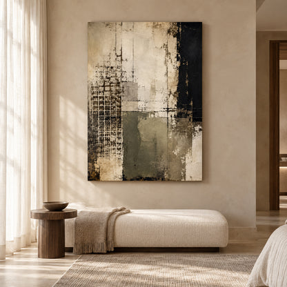 Black Beige and Olive Modern Textured Abstract Canvas Art
