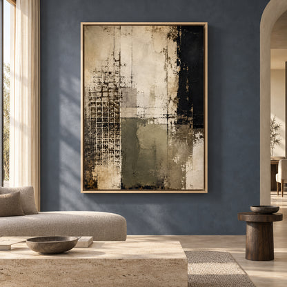 Black Beige and Olive Modern Textured Abstract Canvas Art