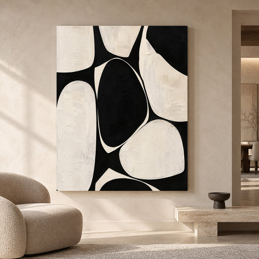 Black and White Organic Abstract Canvas Art for Modern Homes
