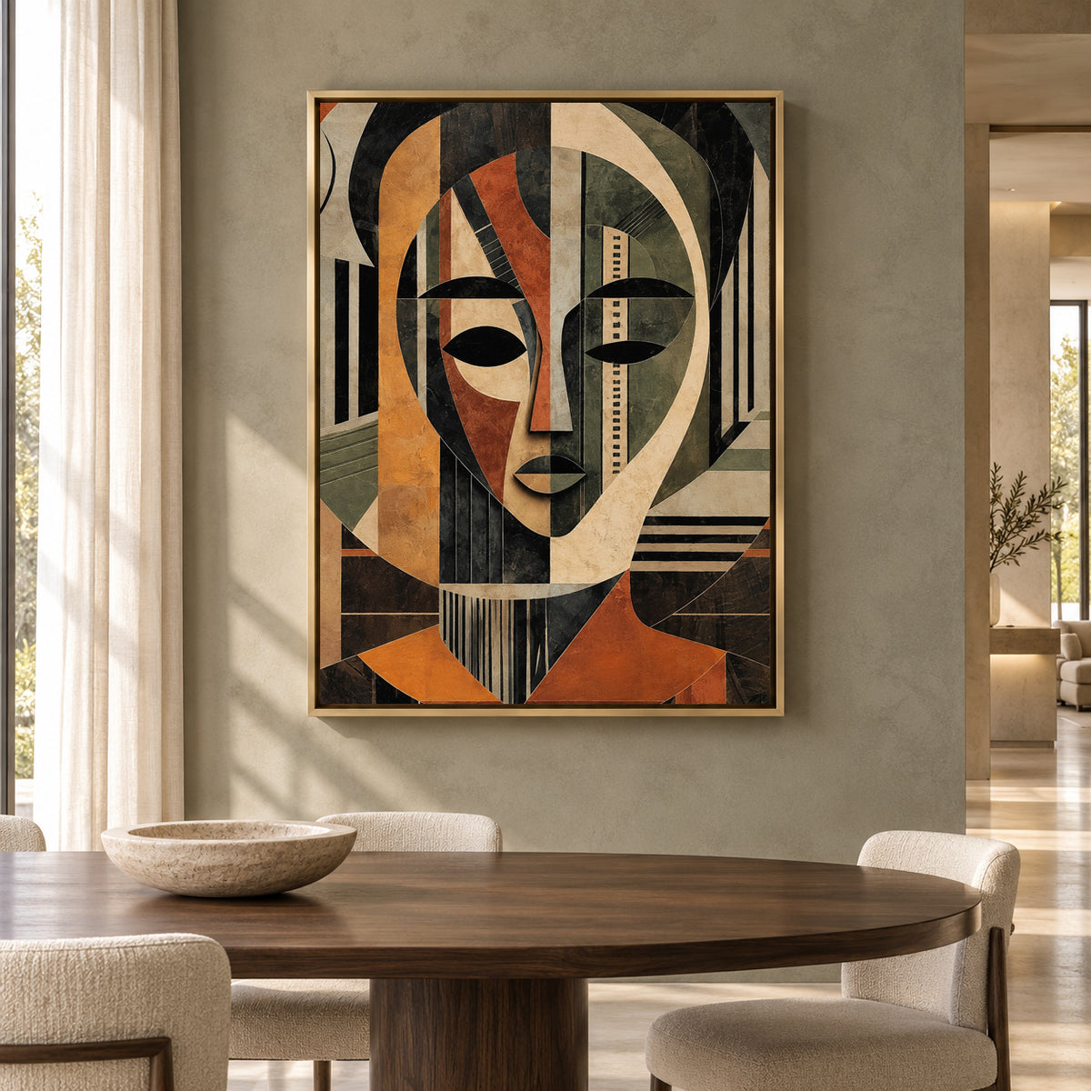 Geometric Abstract Face Canvas Art in Earthy Modern Tones