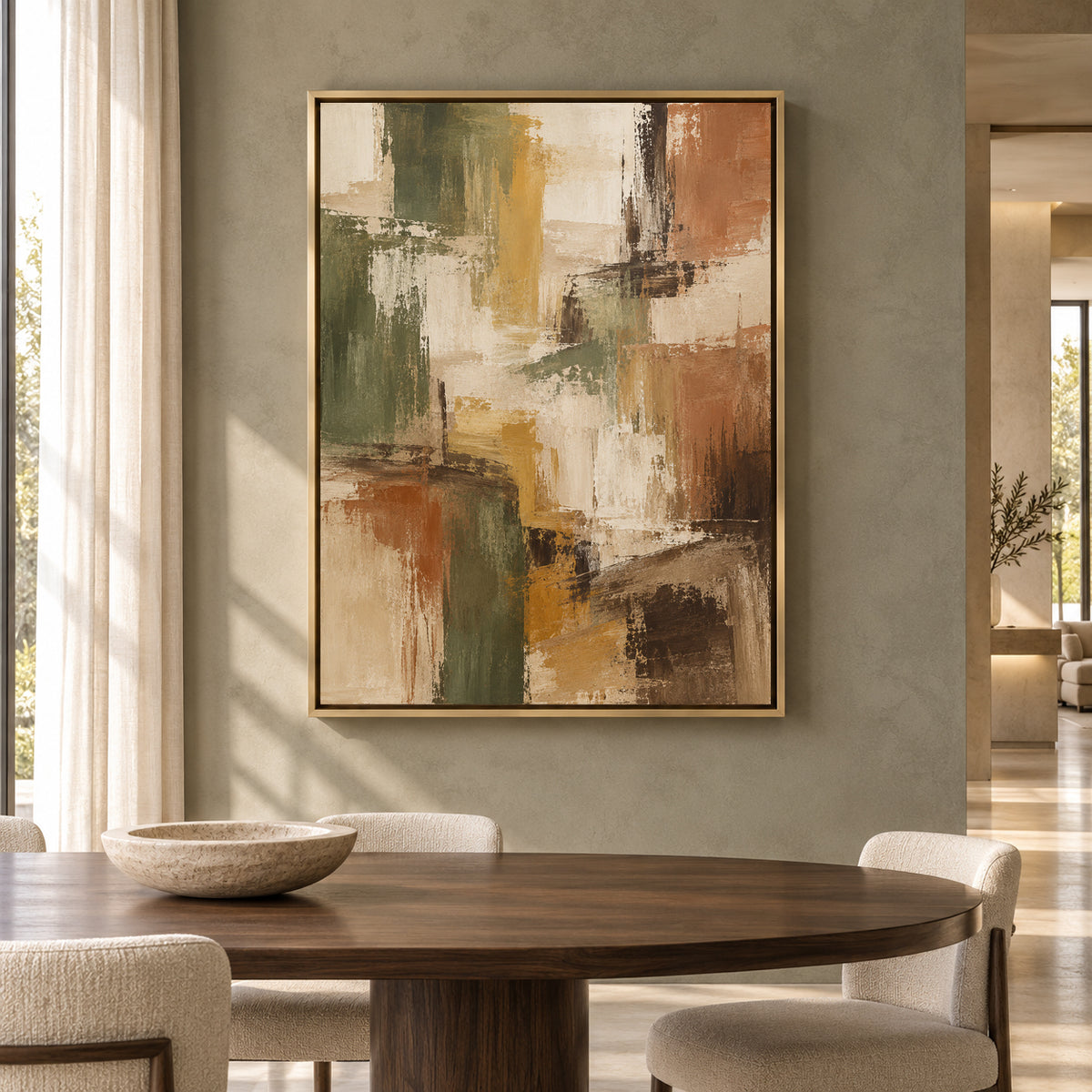 Earthy Olive Abstract Canvas Art for Warm Modern Interiors