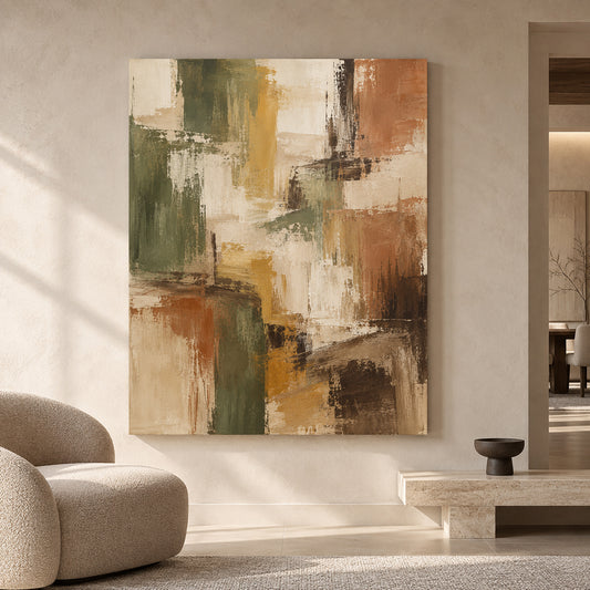 Earthy Olive Abstract Canvas Art for Warm Modern Interiors
