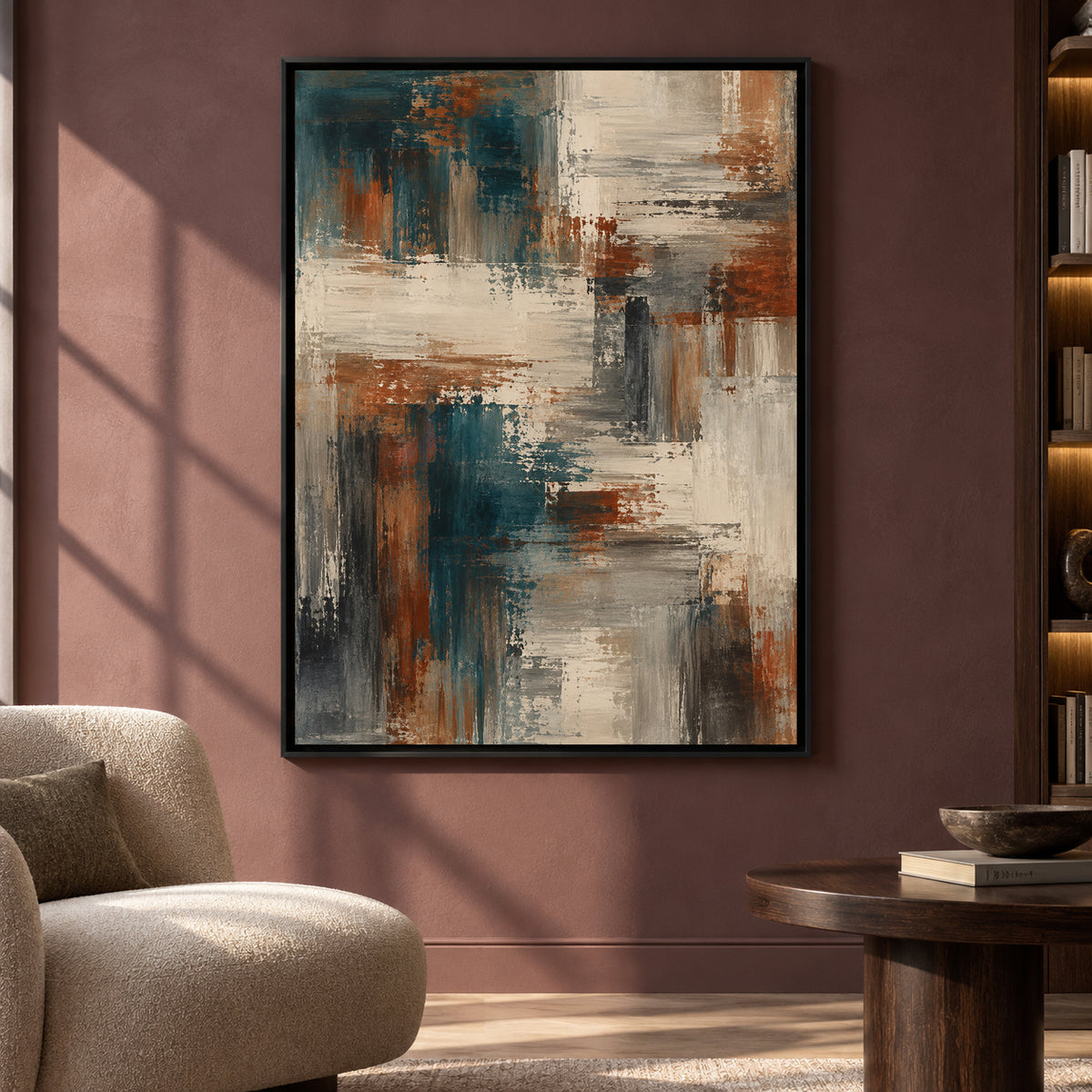 Teal and Rust Abstract Canvas Art for Contemporary Interiors
