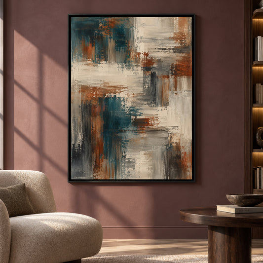 Teal and Rust Abstract Canvas Art for Contemporary Interiors