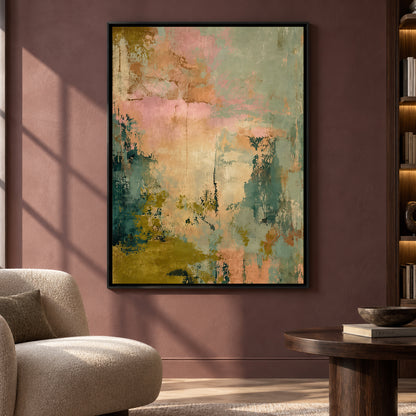 Pastel Abstract Canvas Art in Sage Green Blush and Teal