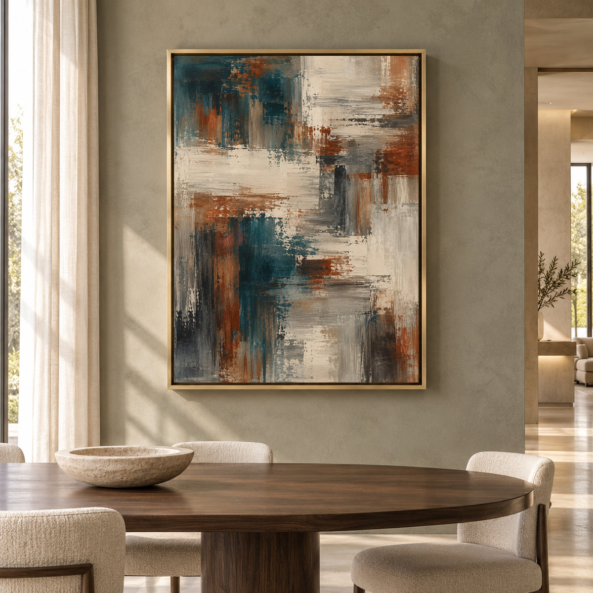 Teal and Rust Abstract Canvas Art for Contemporary Interiors