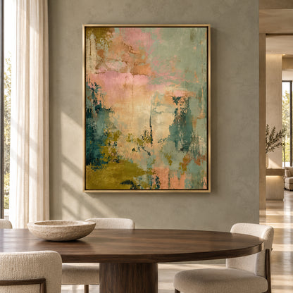 Pastel Abstract Canvas Art in Sage Green Blush and Teal