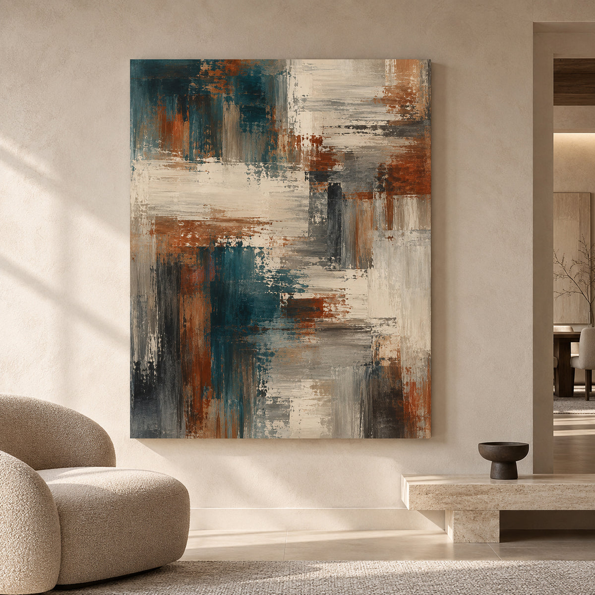 Teal and Rust Abstract Canvas Art for Contemporary Interiors