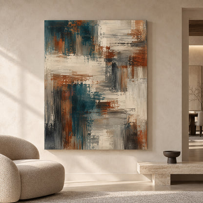 Teal and Rust Abstract Canvas Art for Contemporary Interiors