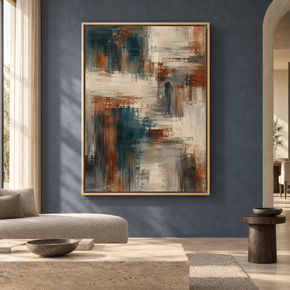 Teal and Rust Abstract Canvas Art for Contemporary Interiors