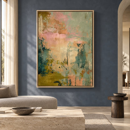 Pastel Abstract Canvas Art in Sage Green Blush and Teal