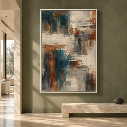 Teal and Rust Abstract Canvas Art for Contemporary Interiors