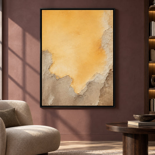 Golden Ochre Abstract Canvas Art with Organic Neutral Texture