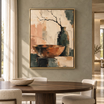 Rustic Still Life Canvas Art with Vase and Bowl