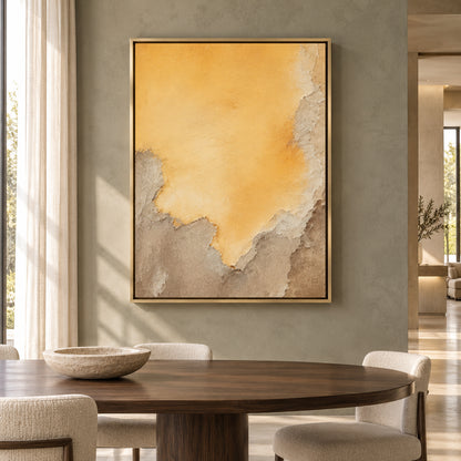 Golden Ochre Abstract Canvas Art with Organic Neutral Texture