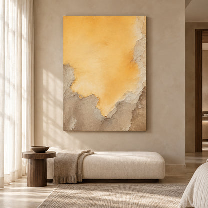 Golden Ochre Abstract Canvas Art with Organic Neutral Texture
