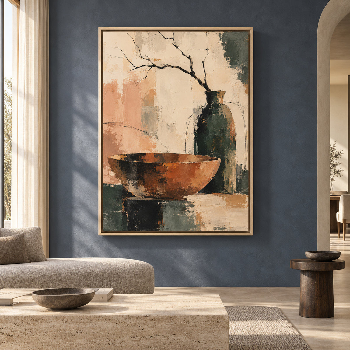 Rustic Still Life Canvas Art with Vase and Bowl