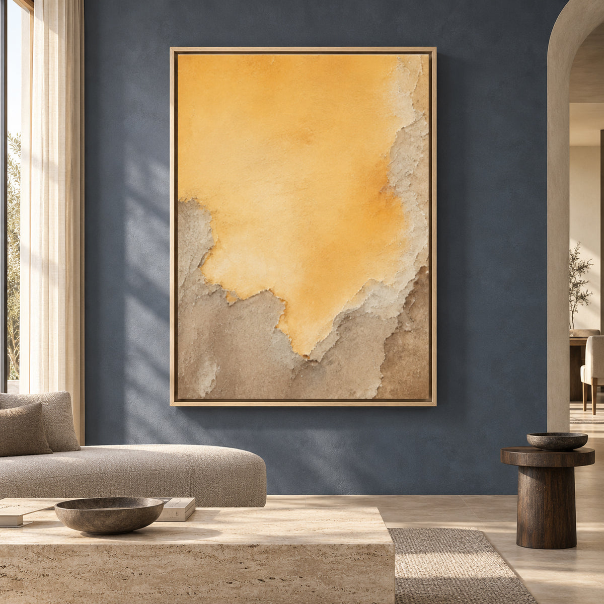 Golden Ochre Abstract Canvas Art with Organic Neutral Texture