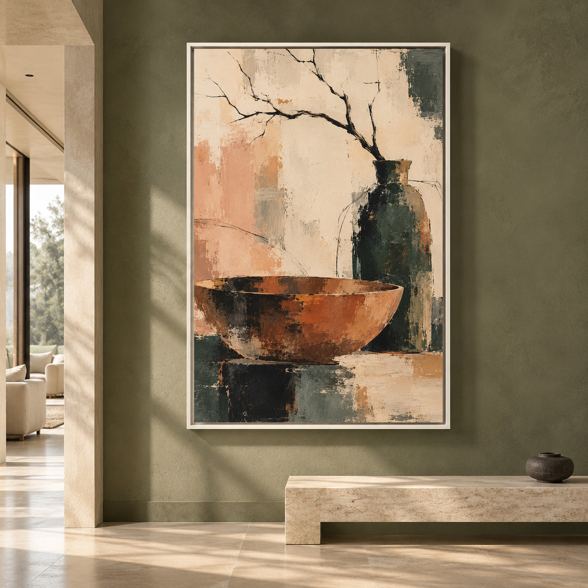Rustic Still Life Canvas Art with Vase and Bowl